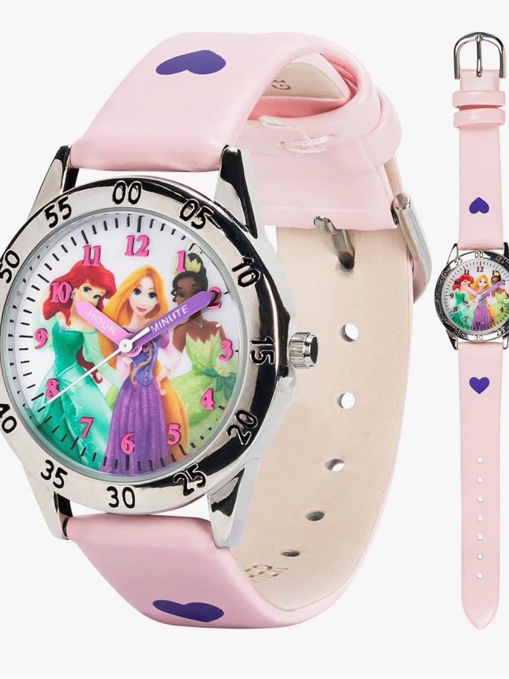 Disney Pink Princess Learning Watch with Purple Heart Accents